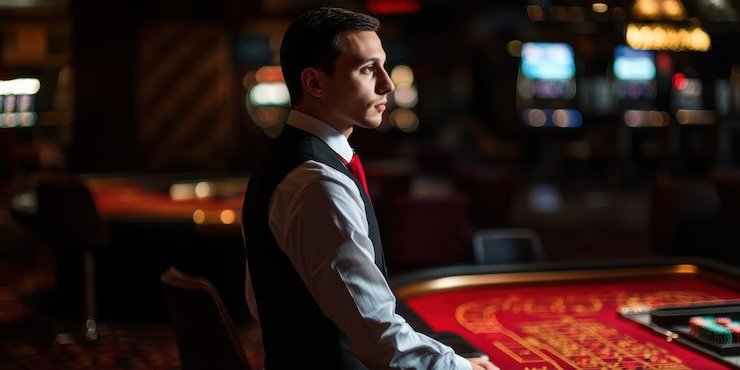 Live blackjack and roulette table studio view
